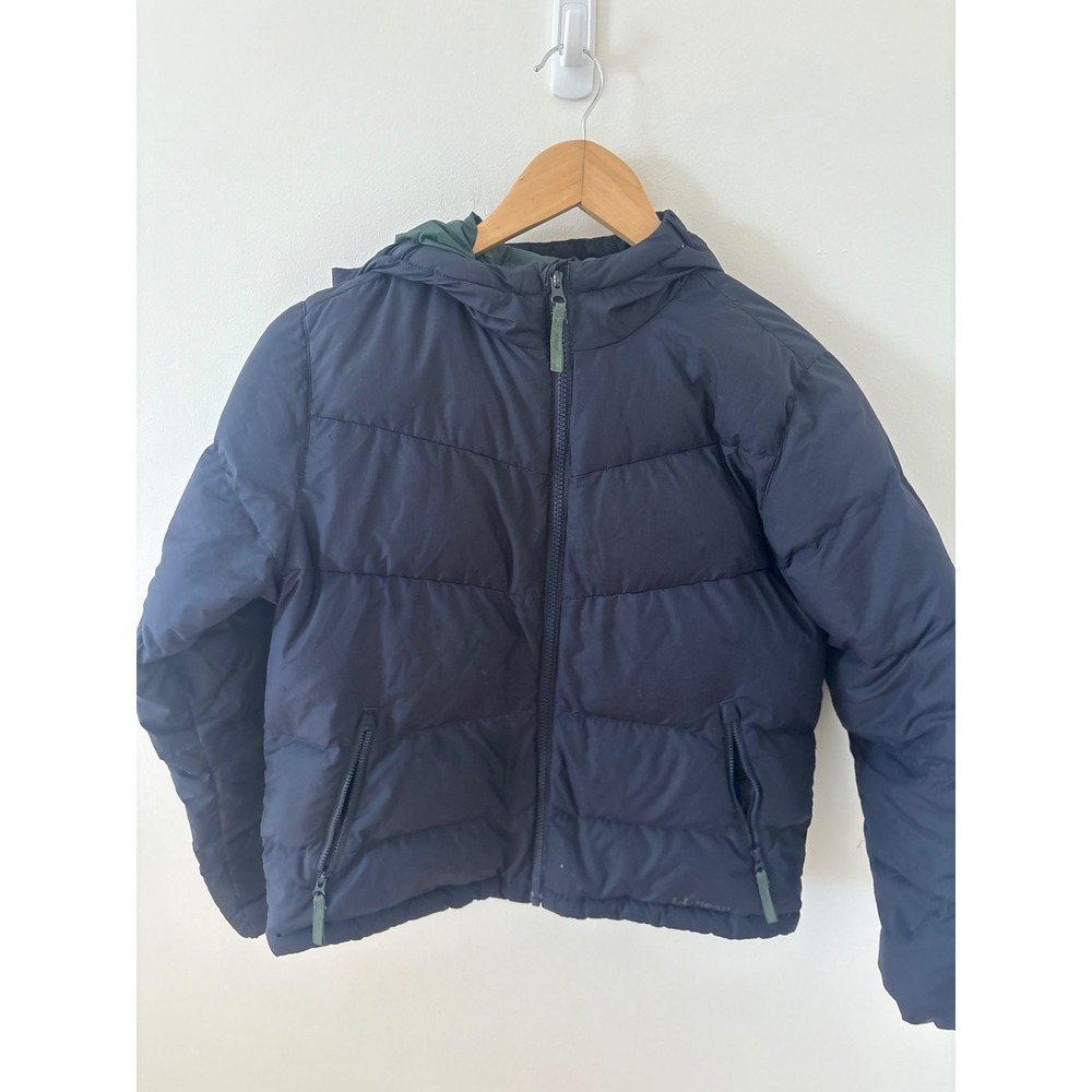 LL Bean Kids Navy Blue Down Puffer Jacket Hooded Insulated Coat Large 14-16
